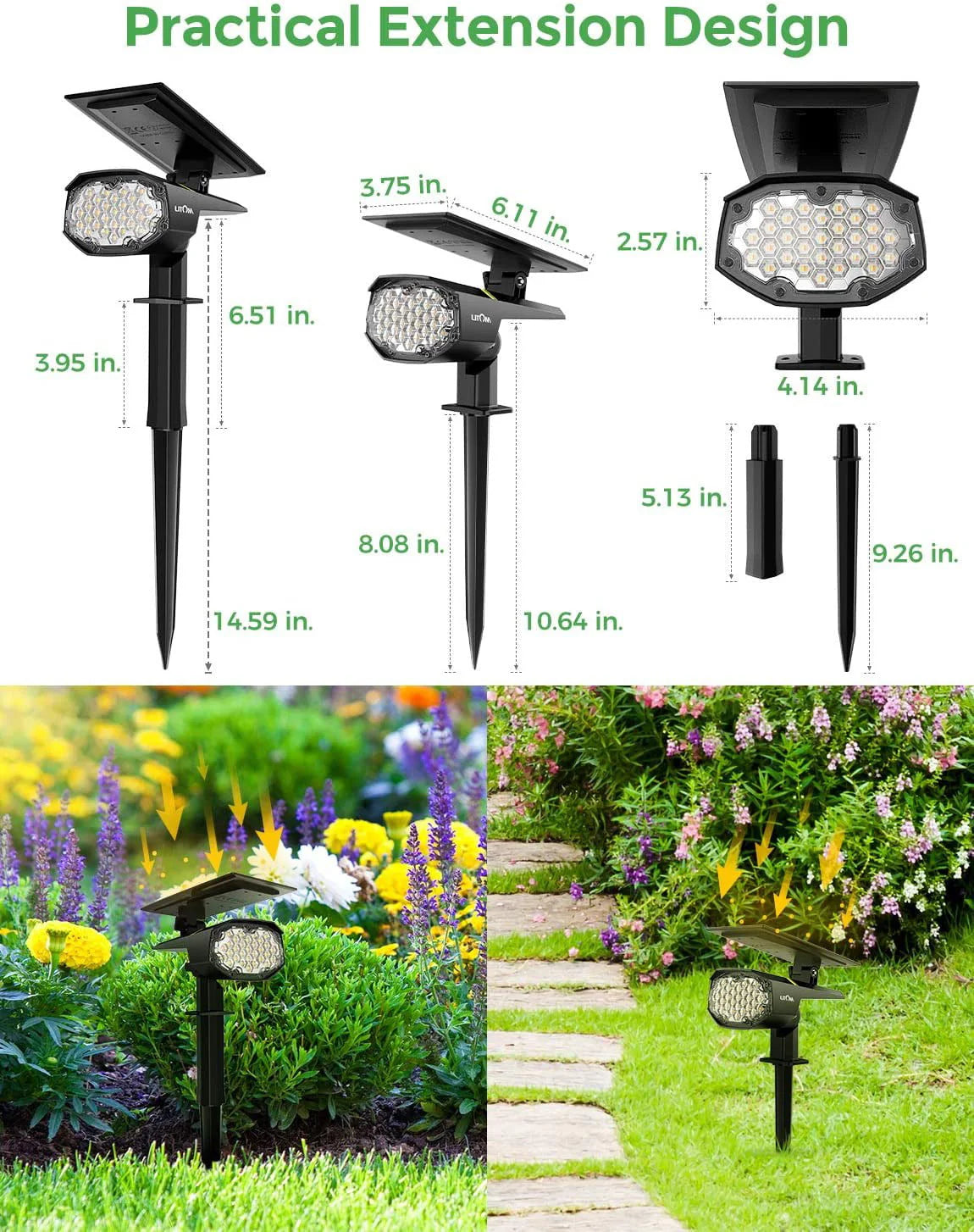 30 LED Outdoor Solar Landscape Spotlights Pro, IP67 Waterproof Wall Light for Yard Garden Driveway Porch Walkway Pool Patio Cold & Warm White -2 Pack