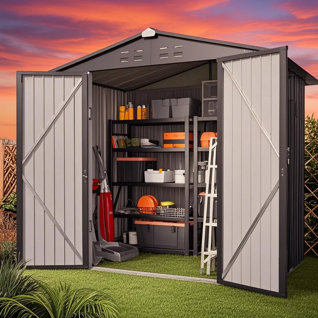 6' x 4' Outdoor Storage Shed with Lockable Door, Aiho Metal Garden Shed, House Storage Sheds Outdoor for Backyard, Garden & Patio Organization - Dark Gray
