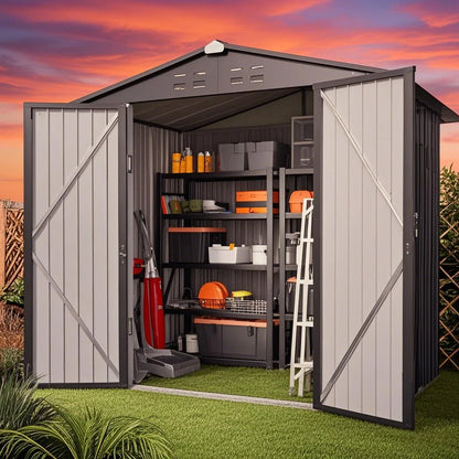 6' x 4' Outdoor Storage Shed with Lockable Door, Aiho Metal Garden Shed, House Storage Sheds Outdoor for Backyard, Garden & Patio Organization - Dark Gray