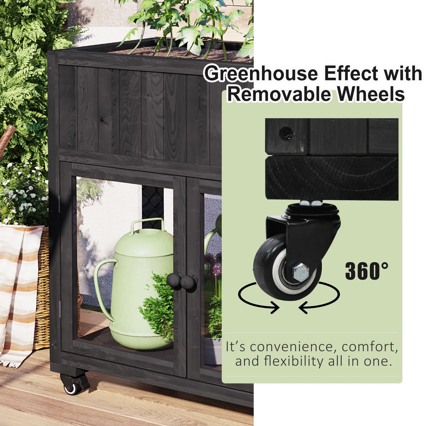 Segmart Raised Wood Greenhouse Outdoor/Indoor,Herb Garden Above Ground Cold Frame with Legs,Mini Garden Bed On Wheels Patio for Vegetable herb