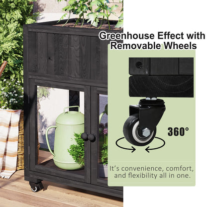 Segmart Raised Wood Greenhouse Outdoor/Indoor,Herb Garden Above Ground Cold Frame with Legs,Mini Garden Bed On Wheels Patio for Vegetable herb