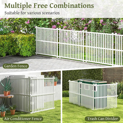 SAZYY 2 Panels Air Conditioner Fence, 45 in. W x 45 in. H Garden Fence, Vinyl Trash Can Pool Equipment Enclosure w/Metal Ground Stakes, Outdoor Privacy Fence Screen for Garden Patio Lawn AC Unit, White
