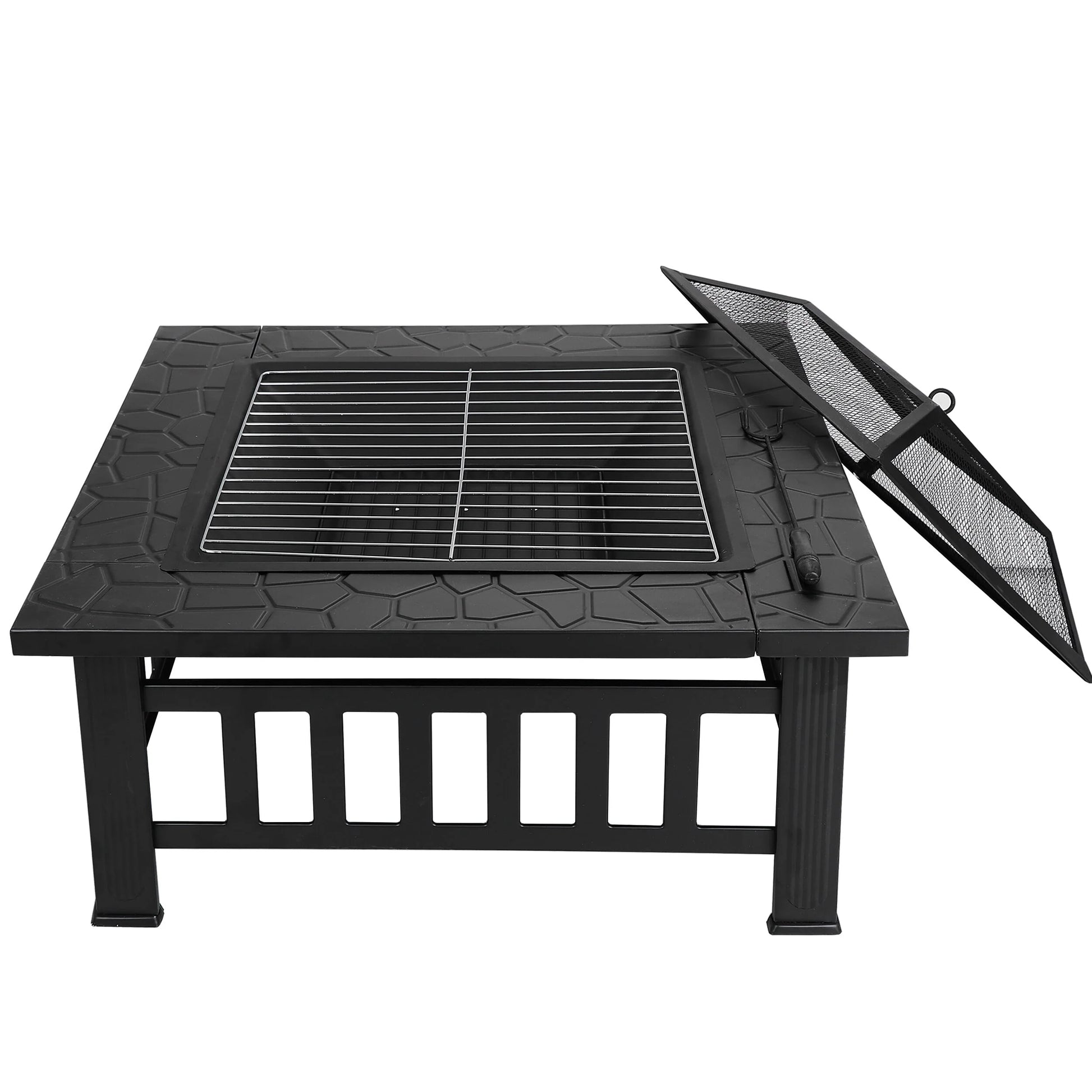ZENY 32" Outdoor Fire Pit Square Metal Firepit Patio Garden Stove Wood Burning
