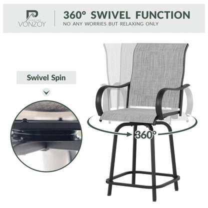 ELPOSUN Patio Swivel Bar Stools Chair of 2, Outdoor Bar Height Set, All Weather High Back and Armrest Rocking Stools & Bar Chairs for Backyard, Lawn Garden, Balcony and Pool, Grey White