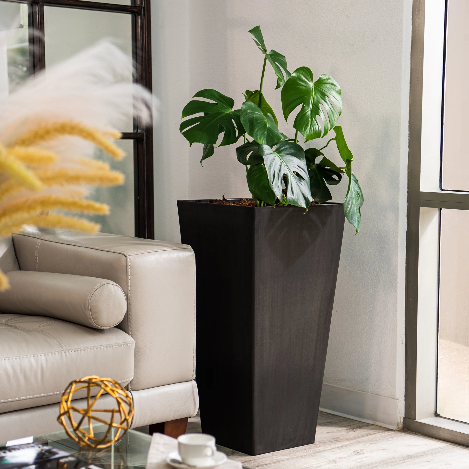 XBrand Modern 30-Inch Tall Square Planter, Modern Tapered Planter Perfect for Indoor & Outdoor Planter, Patio Décor, Black
