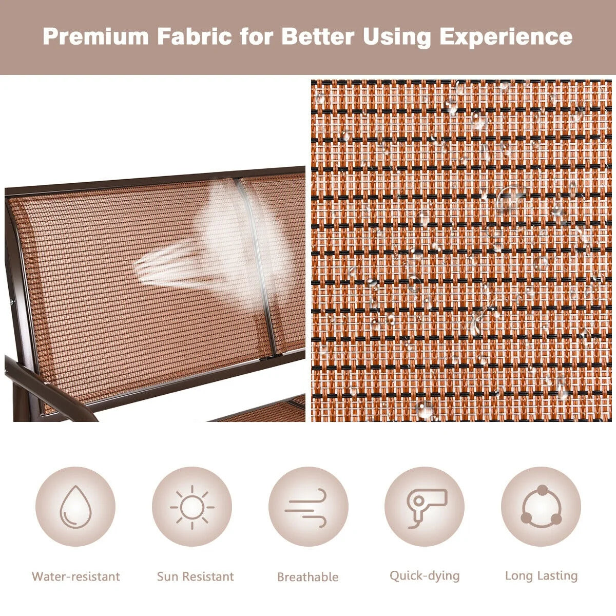 Gymax 48'' Outdoor Patio Swing Glider Bench Chair Loveseat Rocker Lounge Backyard Brown