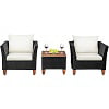 Costway 3PCS Outdoor Patio Rattan Furniture Set Wooden Table Top Cushioned Sofa Navy