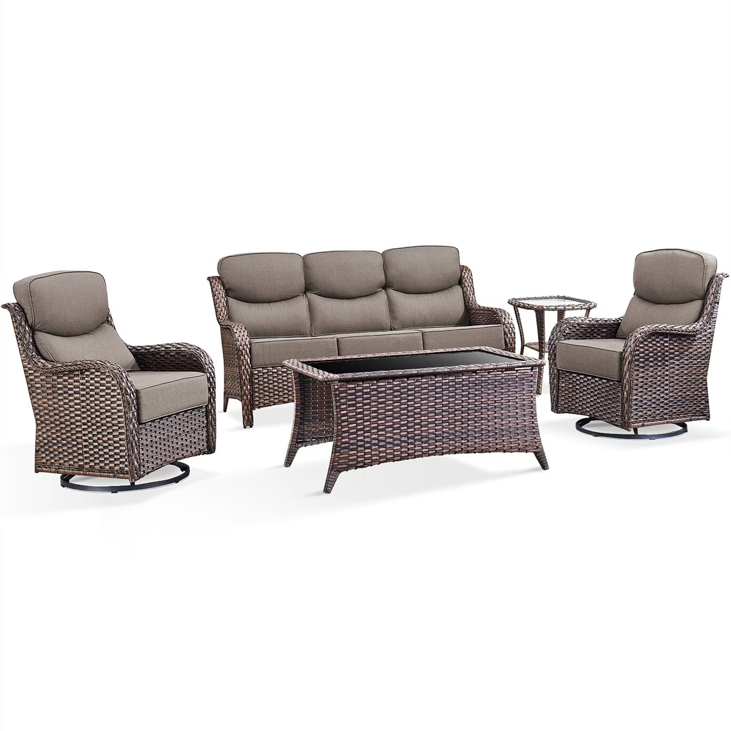 Bellefurn Luxury Outdoor Patio Furniture Set,Swivel Rocker Patio Chairs with 6-inch Thick Cushion,Patio Sofa and Glass Coffee Table,Outdoor Conversation Set for Porch, Deck, Yard