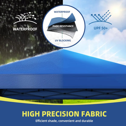 10x10 Pop Up Canopy Tent With Durable Silver Coated Cover And Adjustable Slant Legs, Easy Setup Outdoor Patio Instant Sun Shelter - Blue, Included 1 x Storage Carry Bag, 4 x Guylines, 8 x Stakes