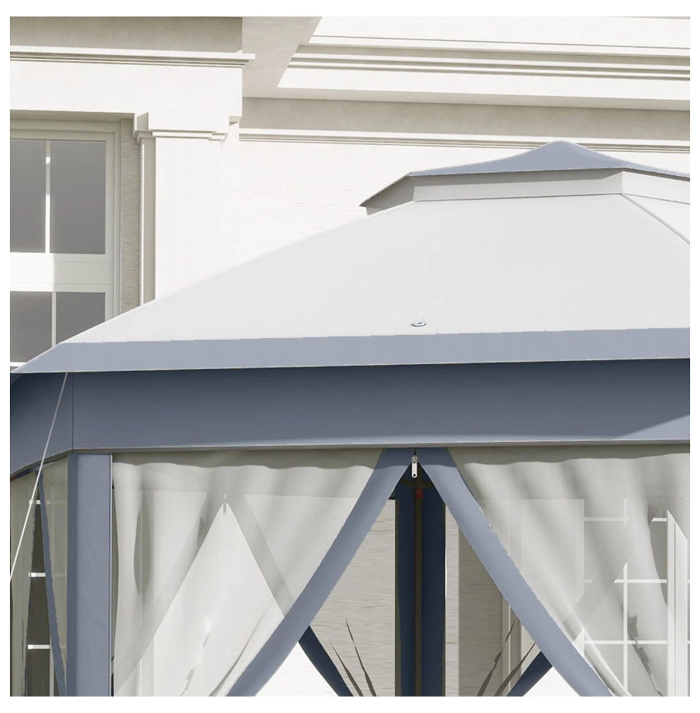SAZYY 13'x13' Pop Up Gazebo Hexagonal Canopy Shelter with 6 Zippered Mesh Netting for Patio Backyard Garden Wedding Party
