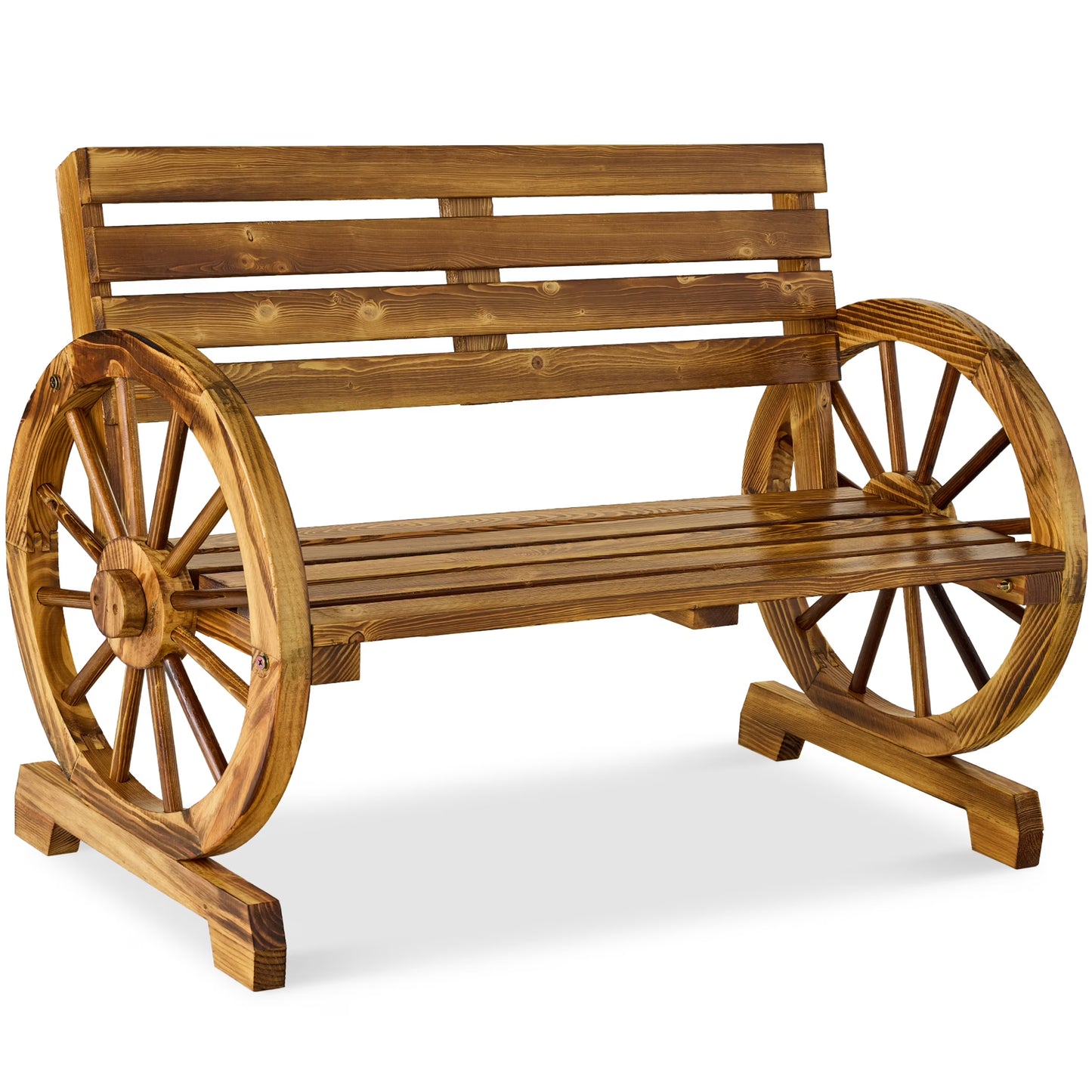 Best Choice Products 2-Person Wooden Wagon Wheel Bench for Patio, Garden, Outdoor Lounging w/Rustic Design - Black