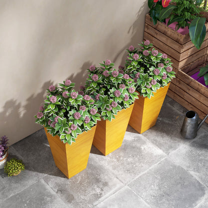 DUOSONG Outsunny 28" Tall Outdoor Planters, Set Of 3 Large Taper Planters With Drainage Holes And Plug, Faux Wood Plastic Flower Pots For Outdoor, Indoor, Garden, Patio, Tan Brown Polypropylene