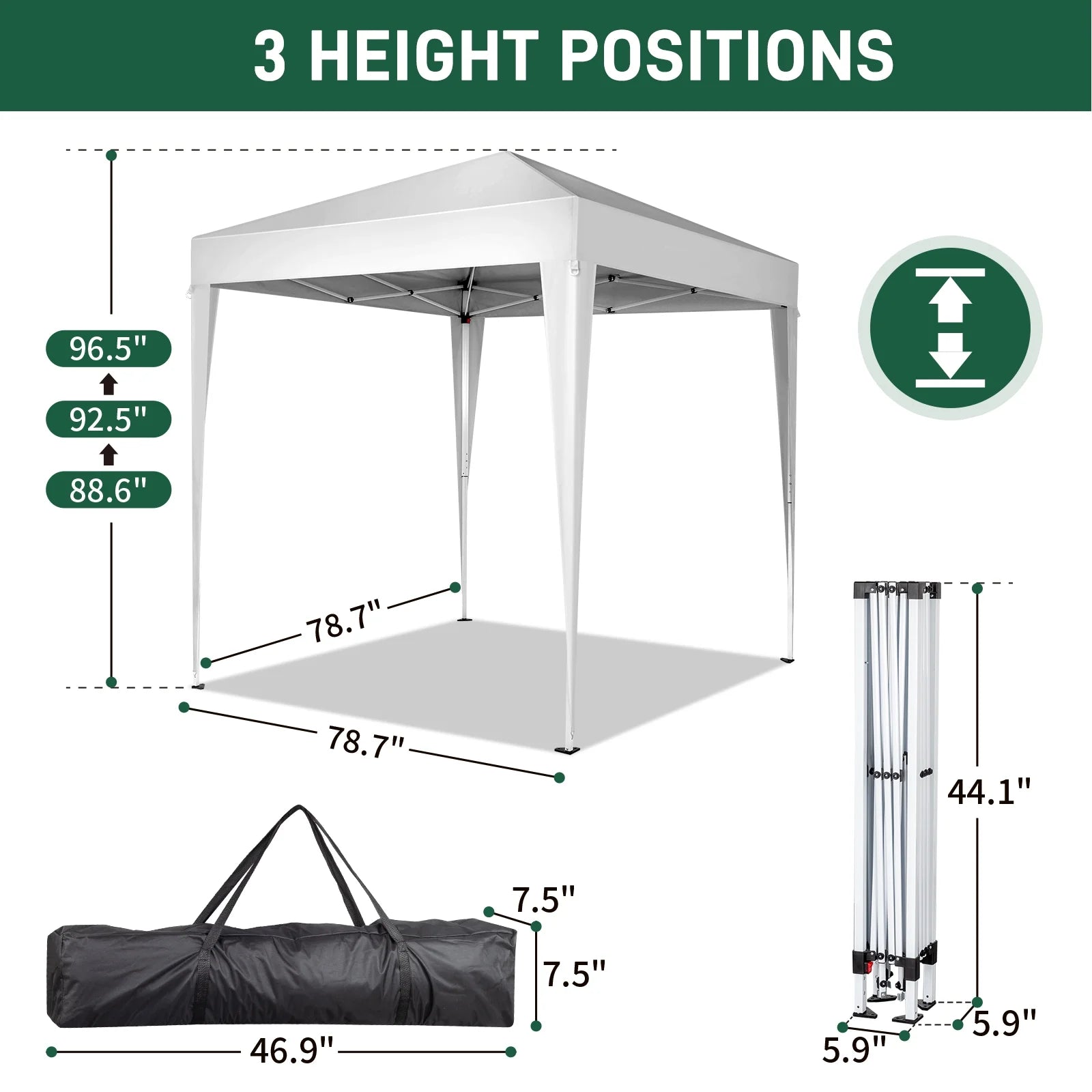 Outdoor Canopy Tent Pop Up with 4 Sidewalls 6.5x6.5 ft, Patio Portable Canopies Shelter Heavy Duty Straight Legs with Roller Bag, 8 Stakes, 4 Ropes, White