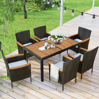 Patio Dining Set, 7PCS Outdoor Plastic-Wood Table & Textilene Chairs Set, Outdoor Furniture Dining Table Set, Garden Porch Backyard Poolside Sectional Conversation Set