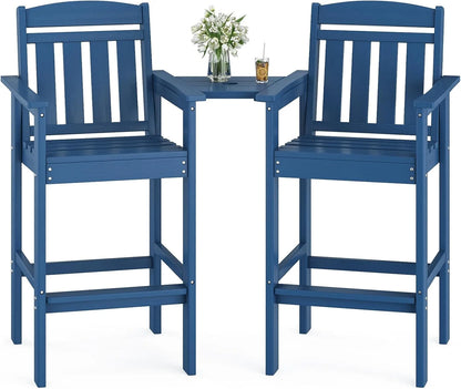 STARY Tall Adirondack Chairs Set of 2, HDPE Adirondack Bar Stools with Connecting Tray, Bar Height Adirondack Chair Patio Barstool, Ideal All Weather Tall Patio Chair for Balcony, Poolside, Backyard
