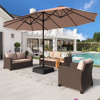 Alpha Joy 15ft Outdoor Patio Umbrella Extra-Large Double-Sided Garden Umbrella with Crank Handle and Base - Smoky Gray