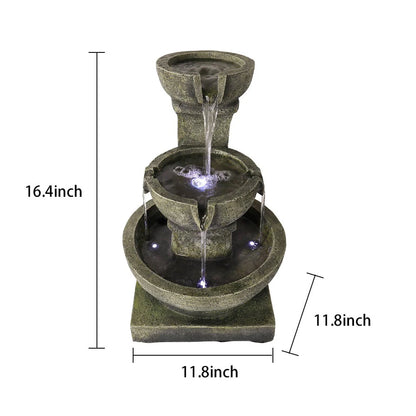 Willwolf 3-Tiered Water Fountain with Flat Bottom,Outdoor Fountain with LED Lights,Modern Fountain for Garden Porch and Patio,Resin Waterfall Fountain