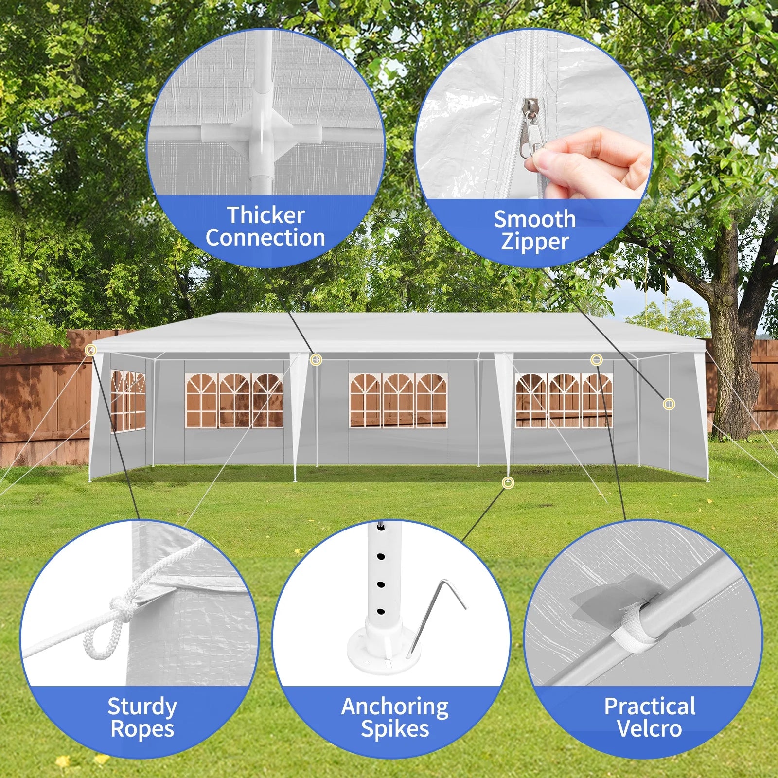 10'x30' Outdoor Party Tent with 8 Removable Sidewalls, Waterproof White Canopy Wedding Gazebo for Backyard, Patio, Camping & Events