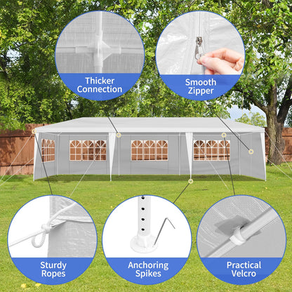 10'x30' Outdoor Party Tent with 8 Removable Sidewalls, Waterproof White Canopy Wedding Gazebo for Backyard, Patio, Camping & Events