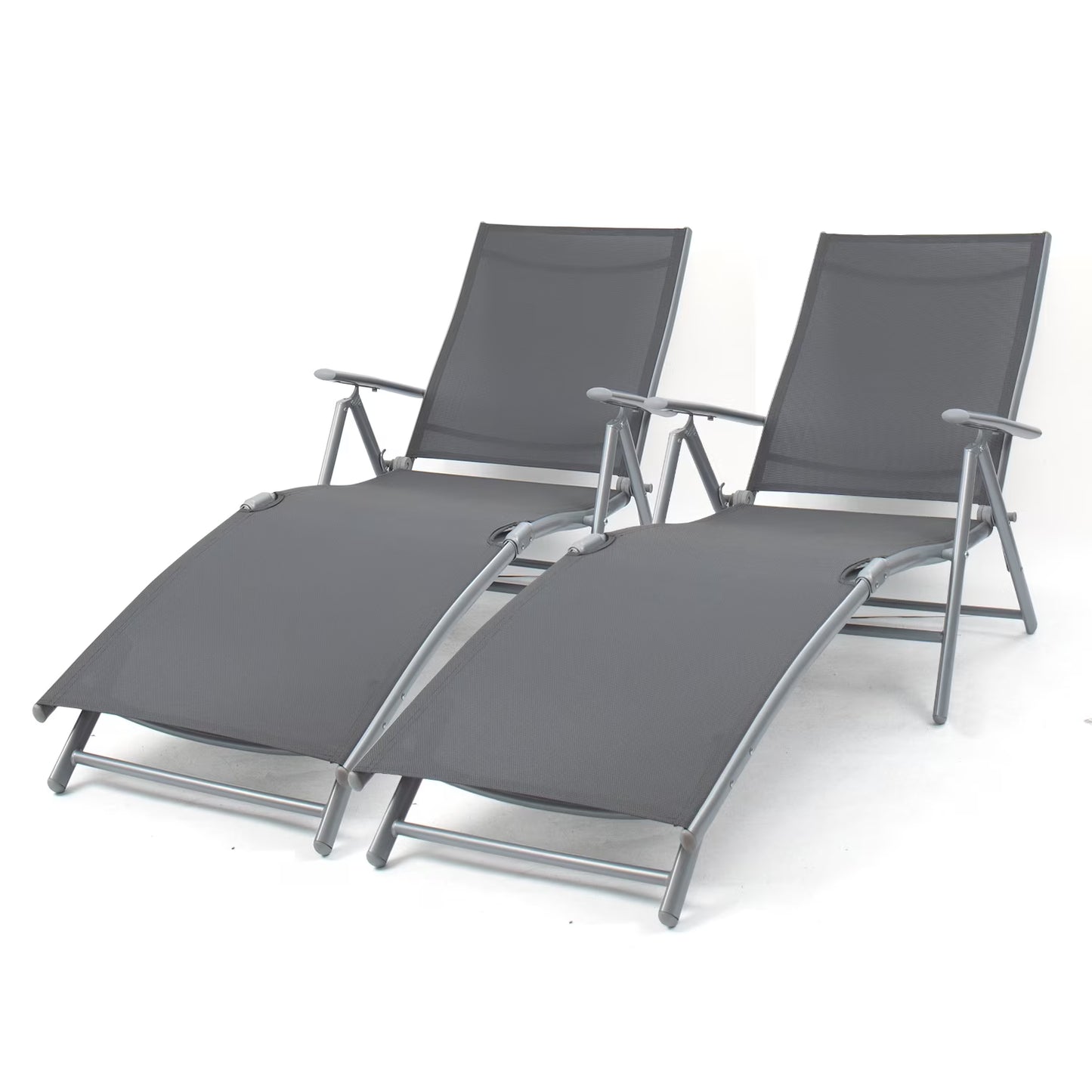 Devoko Patio Outdoor Chaise Lounge Chairs Pool Side Textilene Folding Recliner Adjustable Lounge Chair Set of 2, Beige
