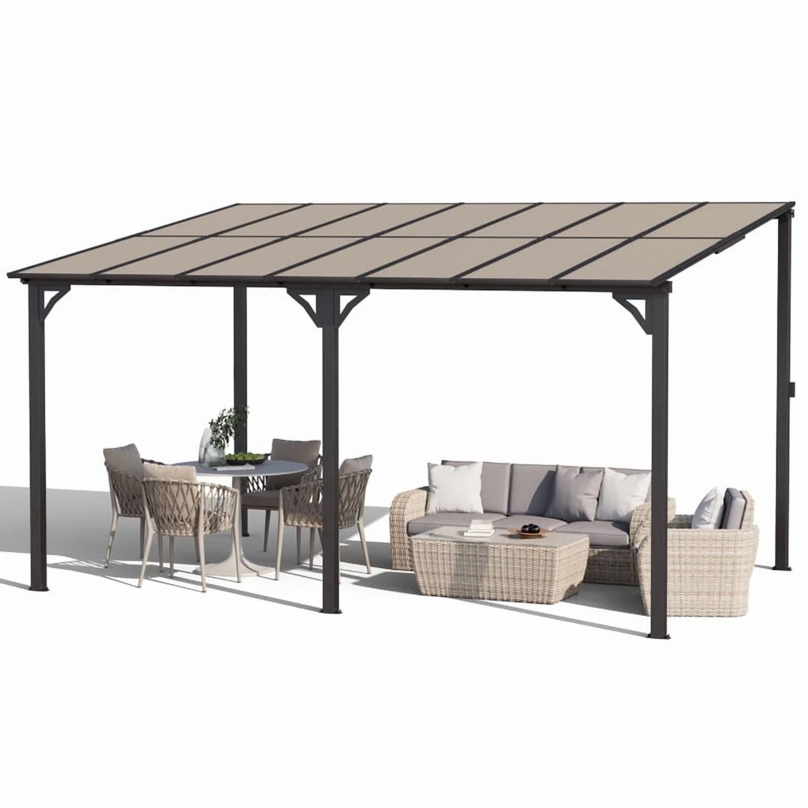 Homall 10 x 14 FT Outdoor Gazebo Wall Mounted Lean to Gazebo Pergola with Polycarbonate Roof Heavy Duty Metal Patio Awnings with Aluminum Frame for Patio, Backyard, Deck