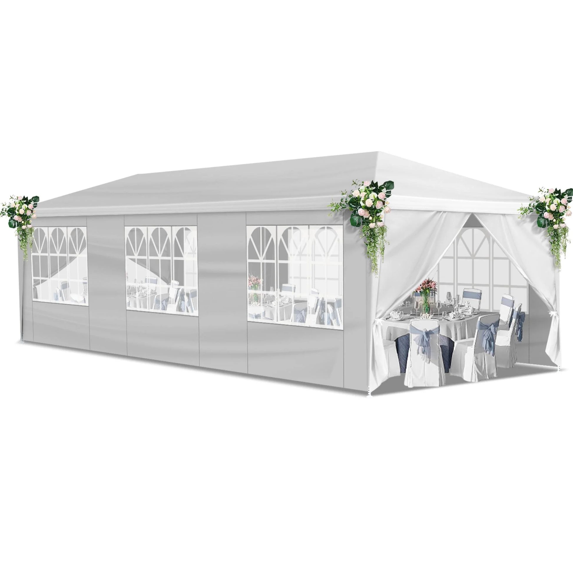 10'x30' Outdoor Party Tent with 8 Removable Sidewalls, Waterproof Canopy Patio Wedding Gazebo, White