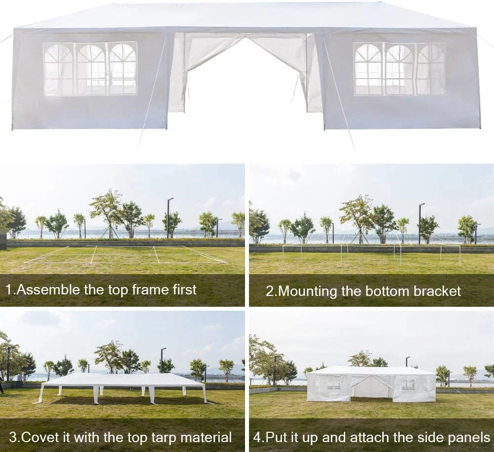 10'x30' Outdoor Patio Wedding Party Tent Heavy Duty Canopy Tent Gazebo, Waterproof UV Protection Tent with Spiral Tubes White(8 Removable Sidewalls 2 Doors)