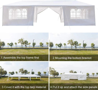 10'x30' Outdoor Patio Wedding Party Tent Heavy Duty Canopy Tent Gazebo, Waterproof UV Protection Tent with Spiral Tubes White(8 Removable Sidewalls 2 Doors)