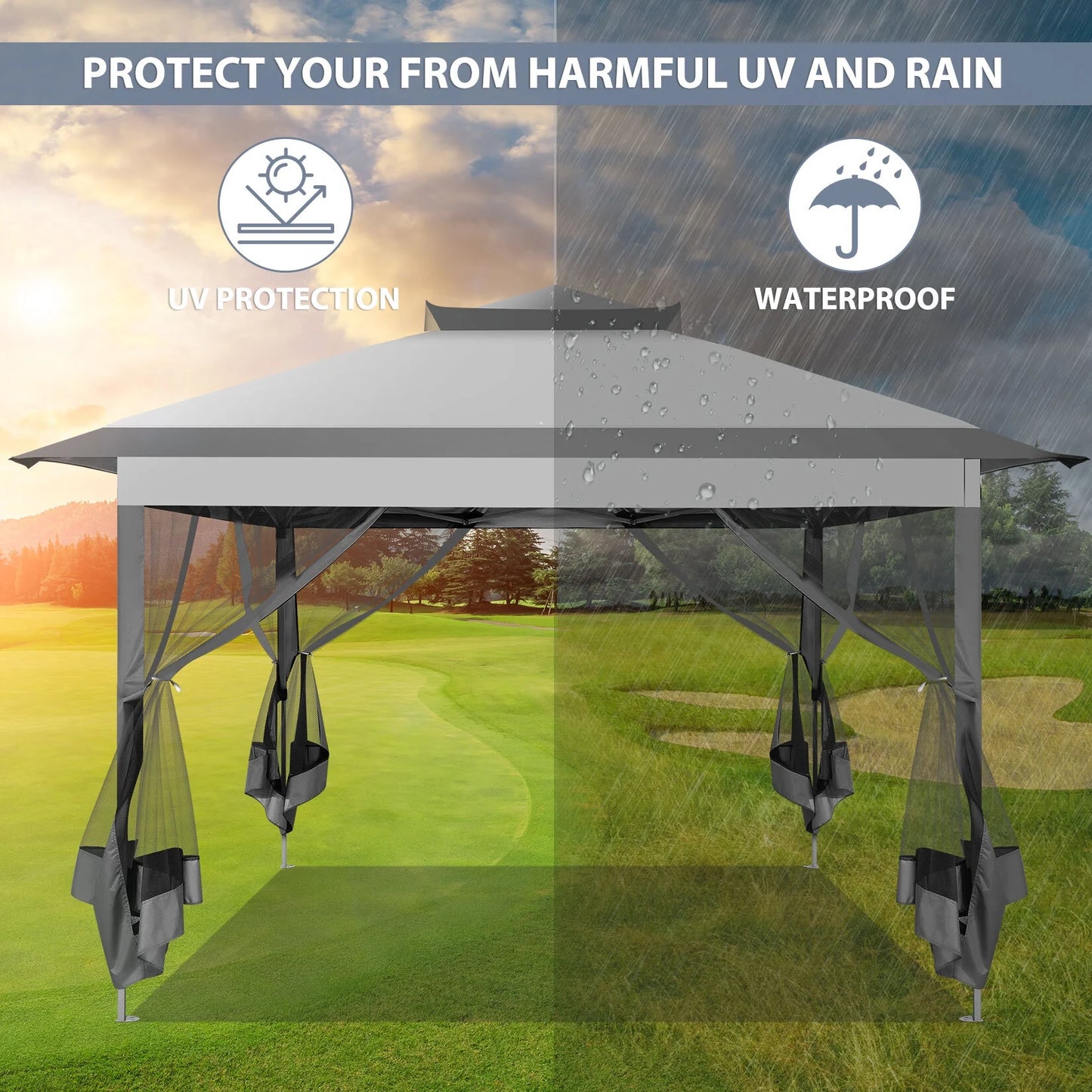 COBIZI 11x11 Pop up Gazebo Outdoor Canopy Gazebo Patio Gazebo with Mosquito Netting Canopy Shelter with 121 Square feet of Shade for Poolside, Garden, Party and Backyard, Gray