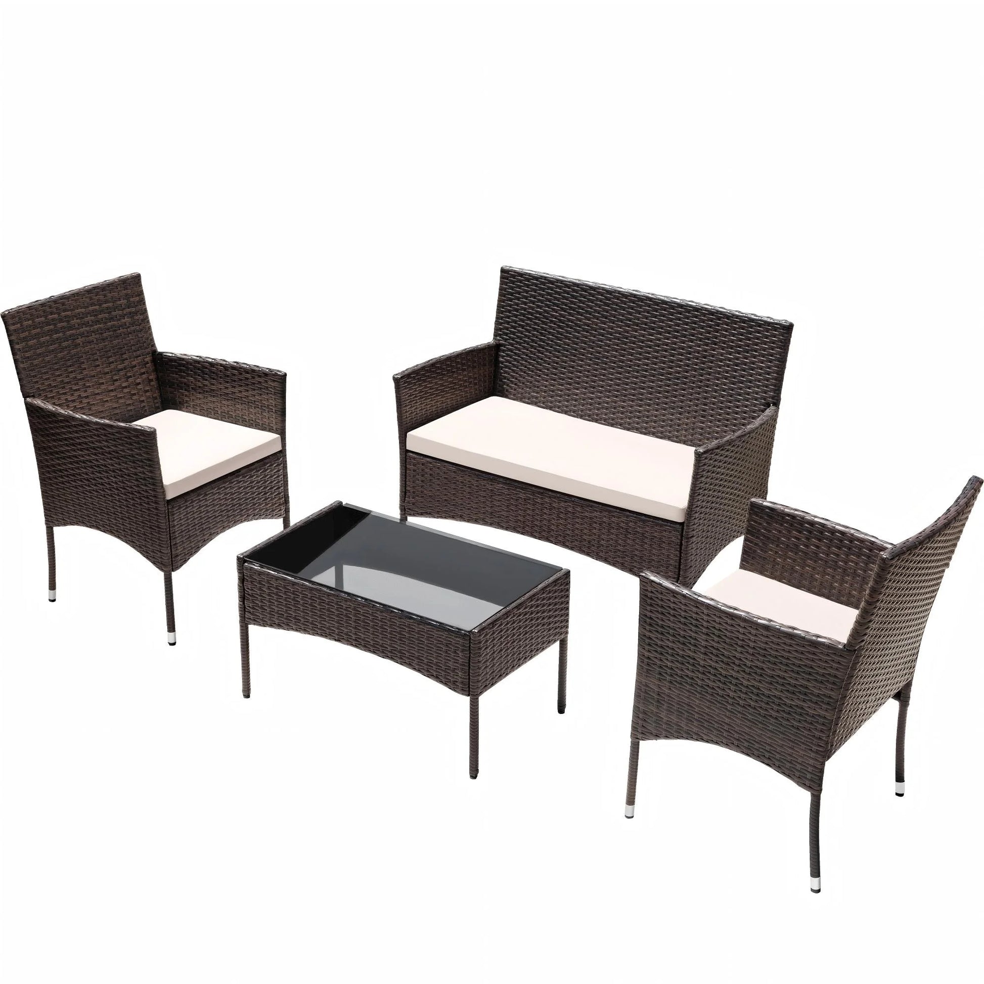 Lacoo 4 Pieces Patio Conversation Set Outdoor PE Rattan Wicker Chairs Set and Table, Brown