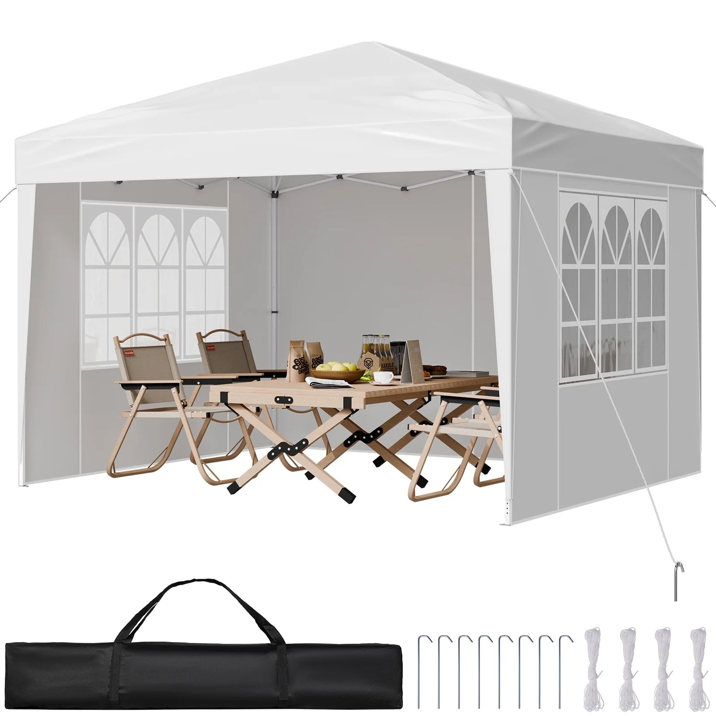 KFFKFF 10 x 10 FT Pop-Up Canopy Tent with Adjustable Height, 3 Sidewalls, and 2 Ventilated Windows, Portable Outdoor Shelter for Events, Patio, Backyard, Parties, and Parking