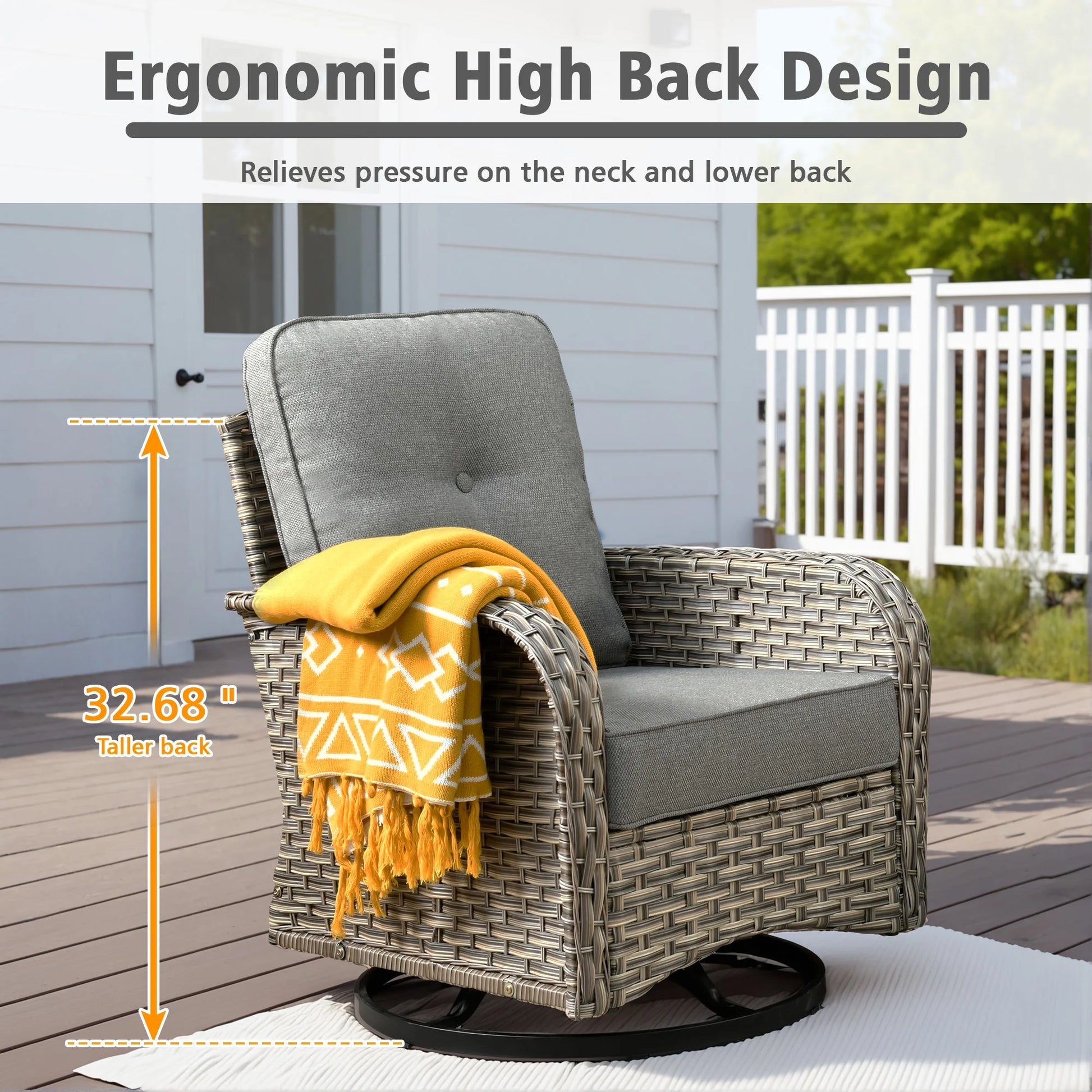 Ovios 11 Pieces Patio Outdoor Furniture Conversation Set with 54" Fire Pit Wicker Outdoor Sectional with Swivel Chair & Solar-Powered Table