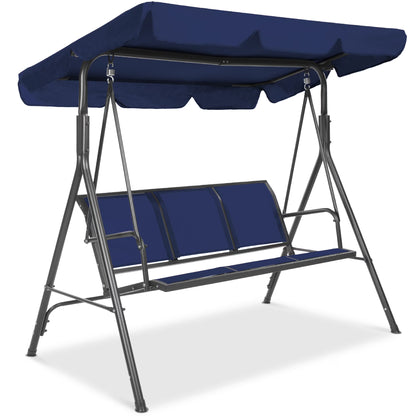 Best Choice Products 2-Seater Outdoor Adjustable Canopy Swing Glider Patio Bench w/Textilene, Steel Frame - Brown