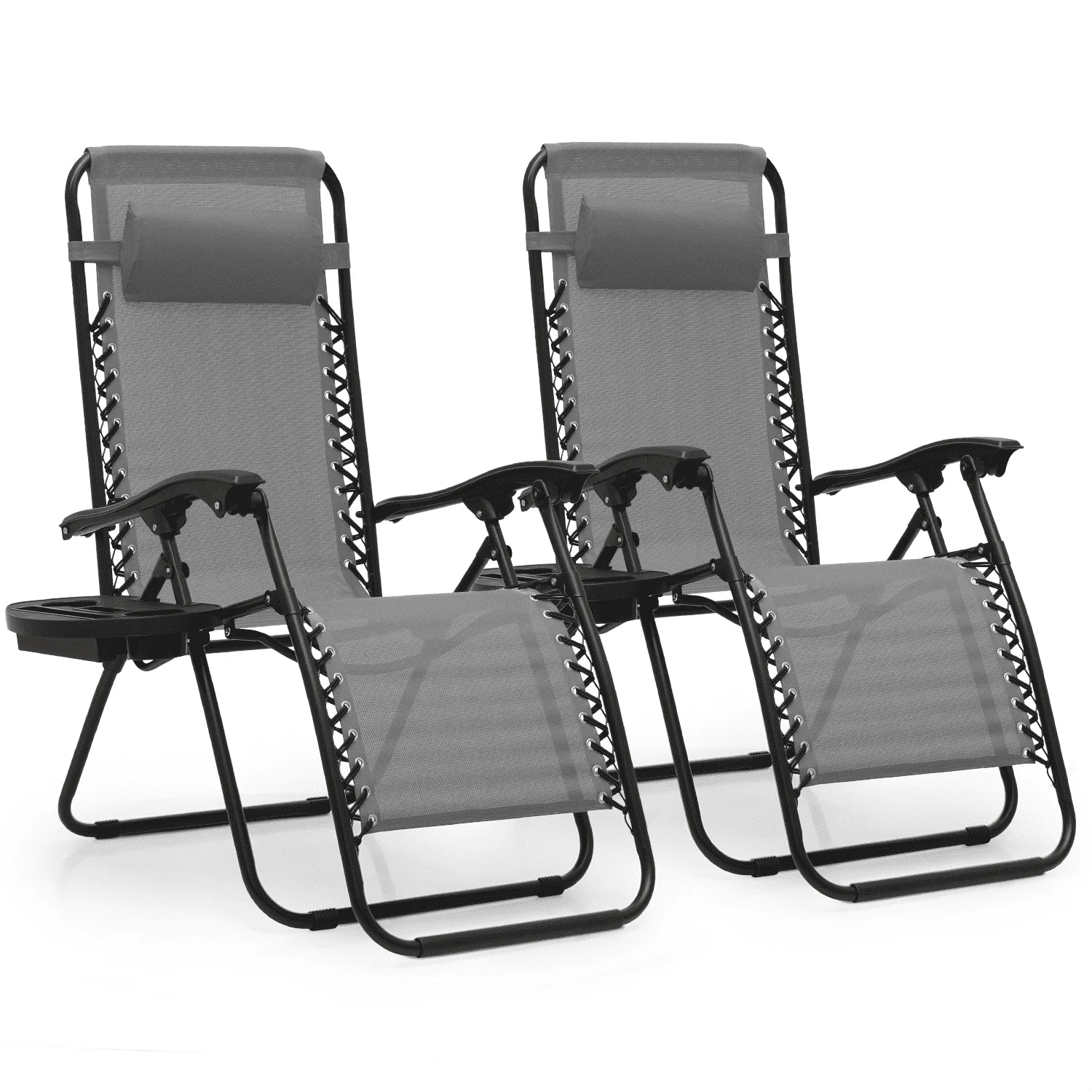 Magshion 2PCS Zero Gravity Foldable Chairs Set Adjustable Recliners with Pillow Outdoor Lounge Chaise Built-in Cup Holder for Camping Patio Porch Beach Backyard Garden, Red