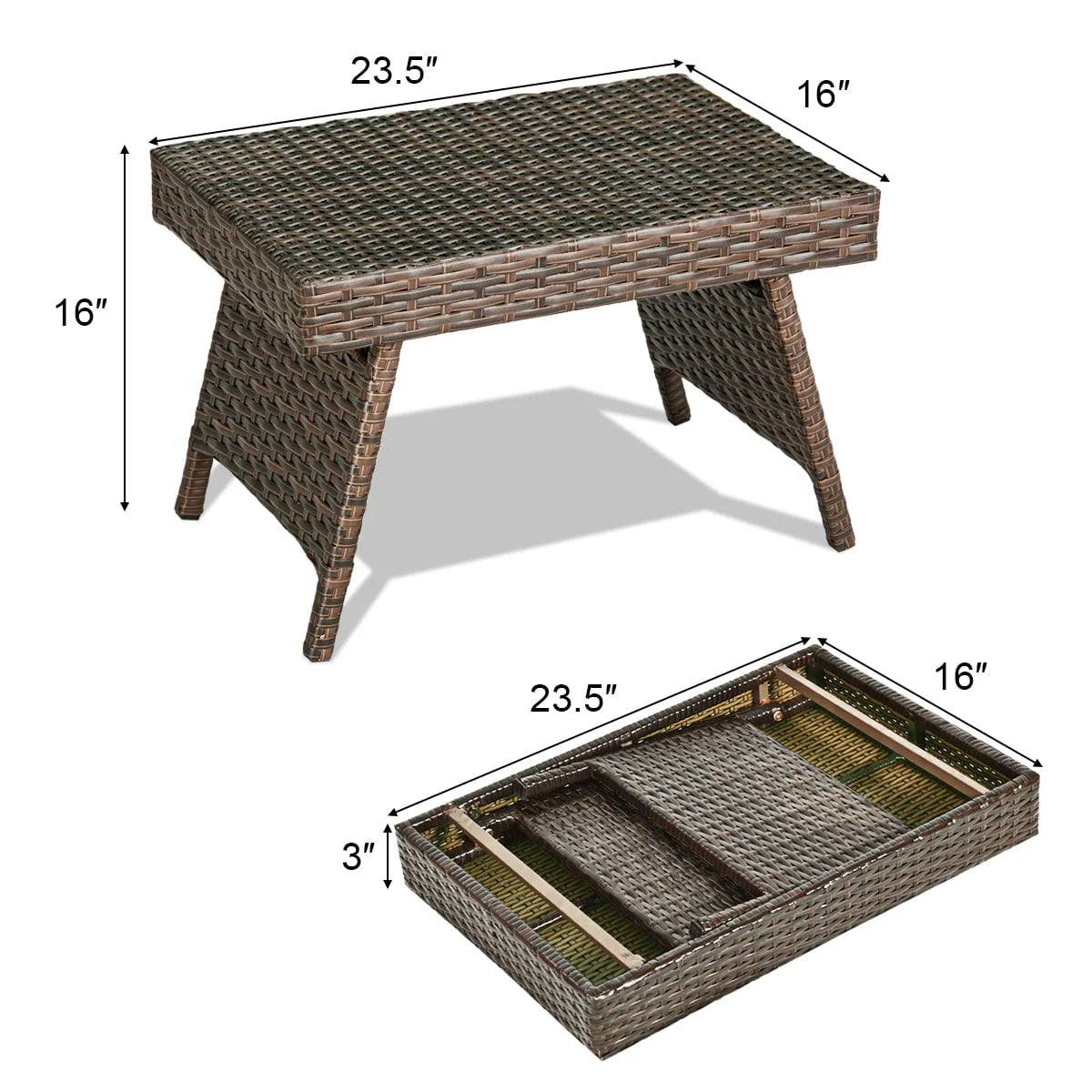 Patiojoy Folding PE Rattan Wicker Side Coffee Table Patio Garden Outdoor