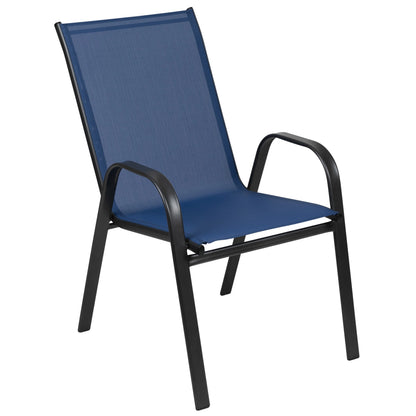 Flash Furniture 7 Piece Outdoor Patio Dining Set - 55" Tempered Glass Patio Table with Umbrella Hole, 6 Navy Flex Comfort Stack Chairs
