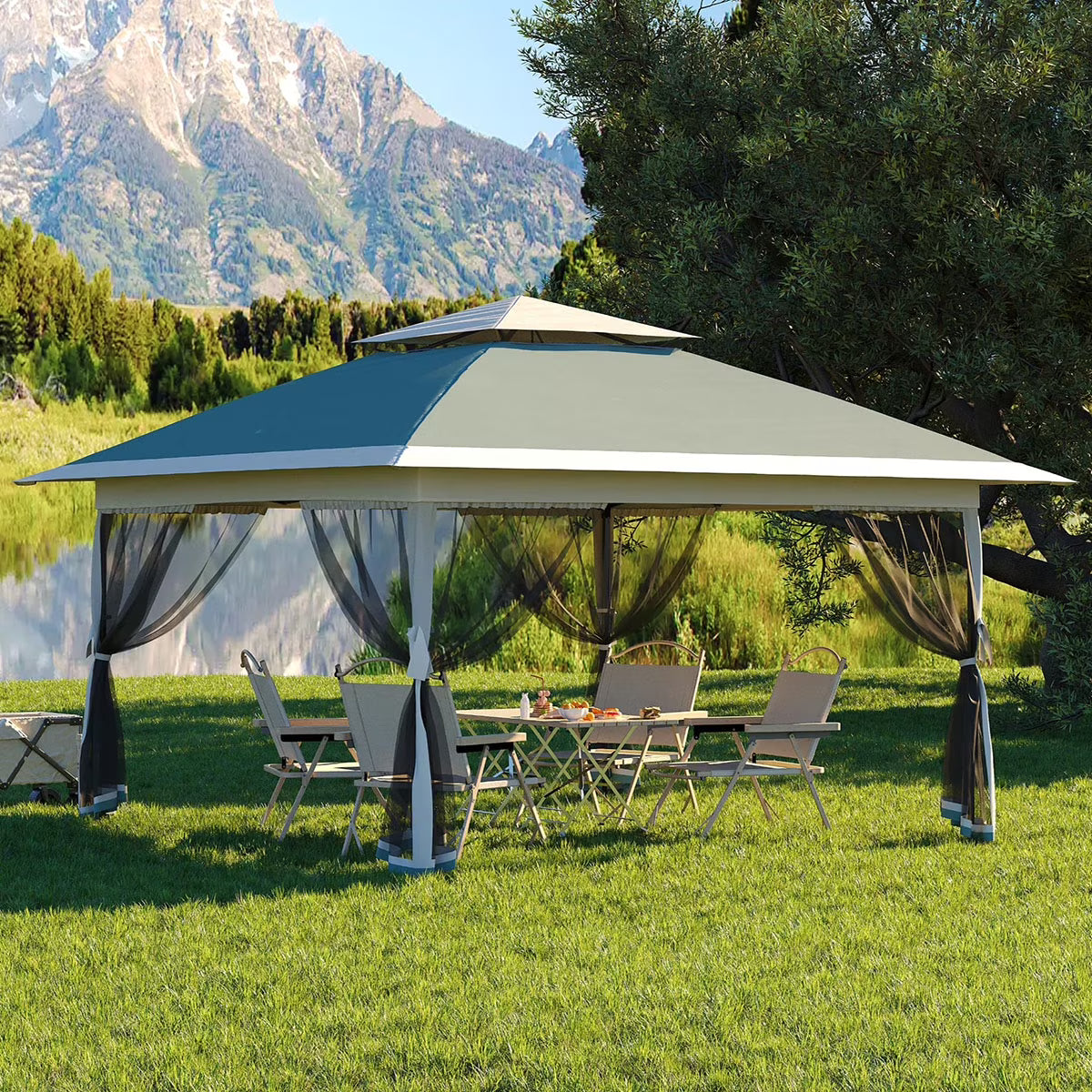 Ataucjin 13x13 Gazebo, Outdoor Canopy Tent with Mosquito Net, Height Adjustable Canopy Gazebo, Large Shade Tent for Camping, Lawn, Backyard, Garden, Patio
