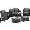 CozyHom 7 Piece Outdoor Patio Furniture Sofa Set, Outside Sectional Sofa Rattan Wicker Dining Furniture Conversation Couch Sets with Ottoamns, Blue