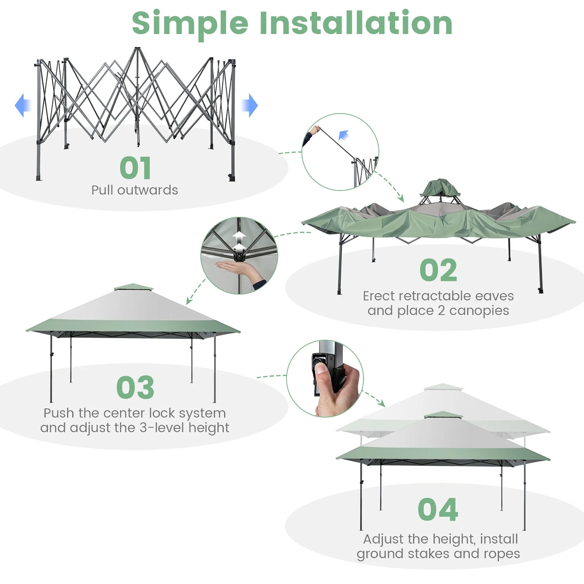 Gymax 13'x13' Outdoor Patio Pop Up Canopy Tent Sun Protection w/Wheeled Bag Green & Grey