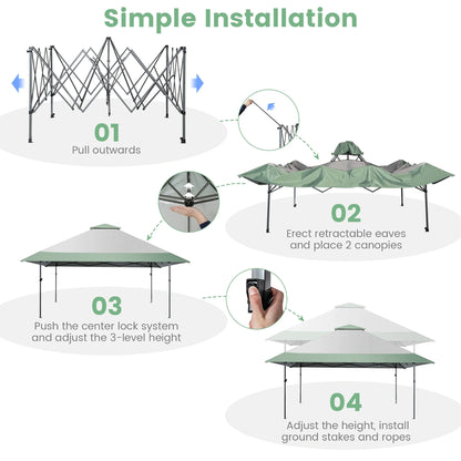 Gymax 13'x13' Outdoor Patio Pop Up Canopy Tent Sun Protection w/Wheeled Bag Green & Grey