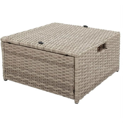 Harper & Bright Designs 4 Pieces Patio Wicker Chair with Ottoman and Coffee Table, Outdoor Rattan Loveseat Sectional Sofa Furniture Set for Garden, Beige Cushions