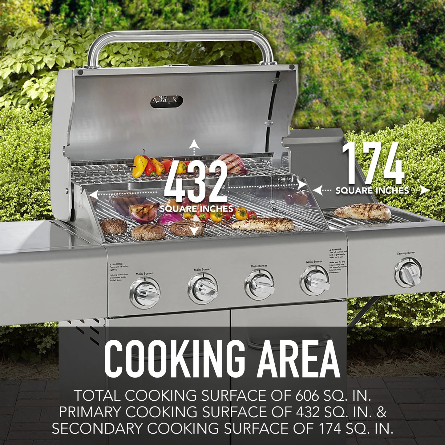 Kenmore PG-40405S0L-SE 4 Burner Outdoor Patio Propane Gas BBQ Grill with Searing Side Burner, Stainless Steel