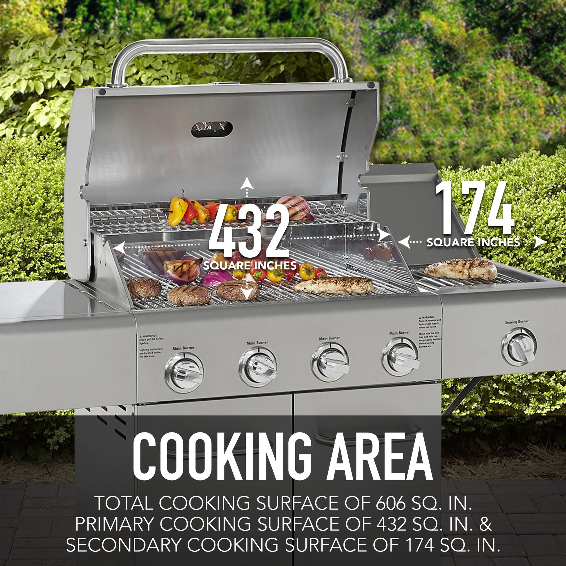Kenmore PG-40405S0L-SE 4 Burner Outdoor Patio Propane Gas BBQ Grill with Searing Side Burner, Stainless Steel