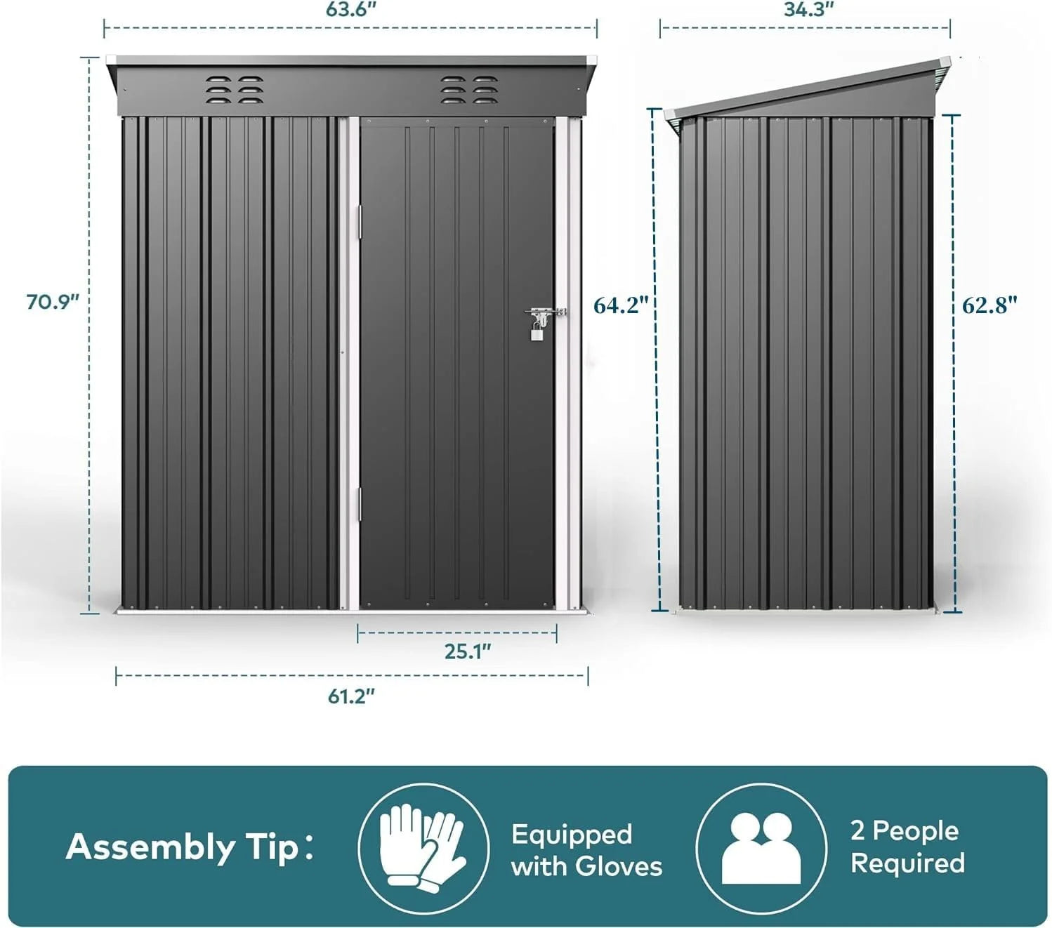 5'x3' Outdoor Storage Shed, Lofka Metal Storage Tool Shed with Single Lockable Door, for Bike| Garden Tools| Patio, Grey