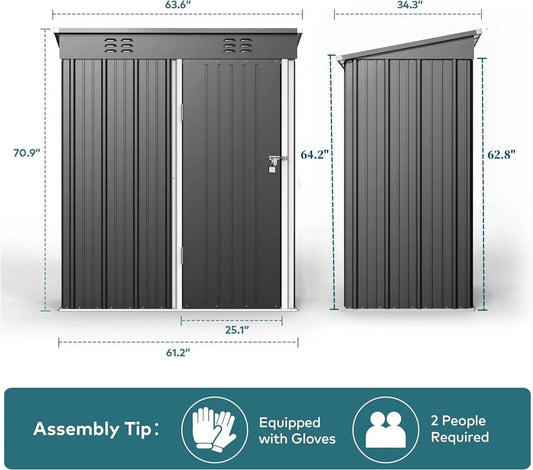 5'x3' Outdoor Storage Shed, Lofka Metal Storage Tool Shed with Single Lockable Door, for Bike| Garden Tools| Patio, Grey