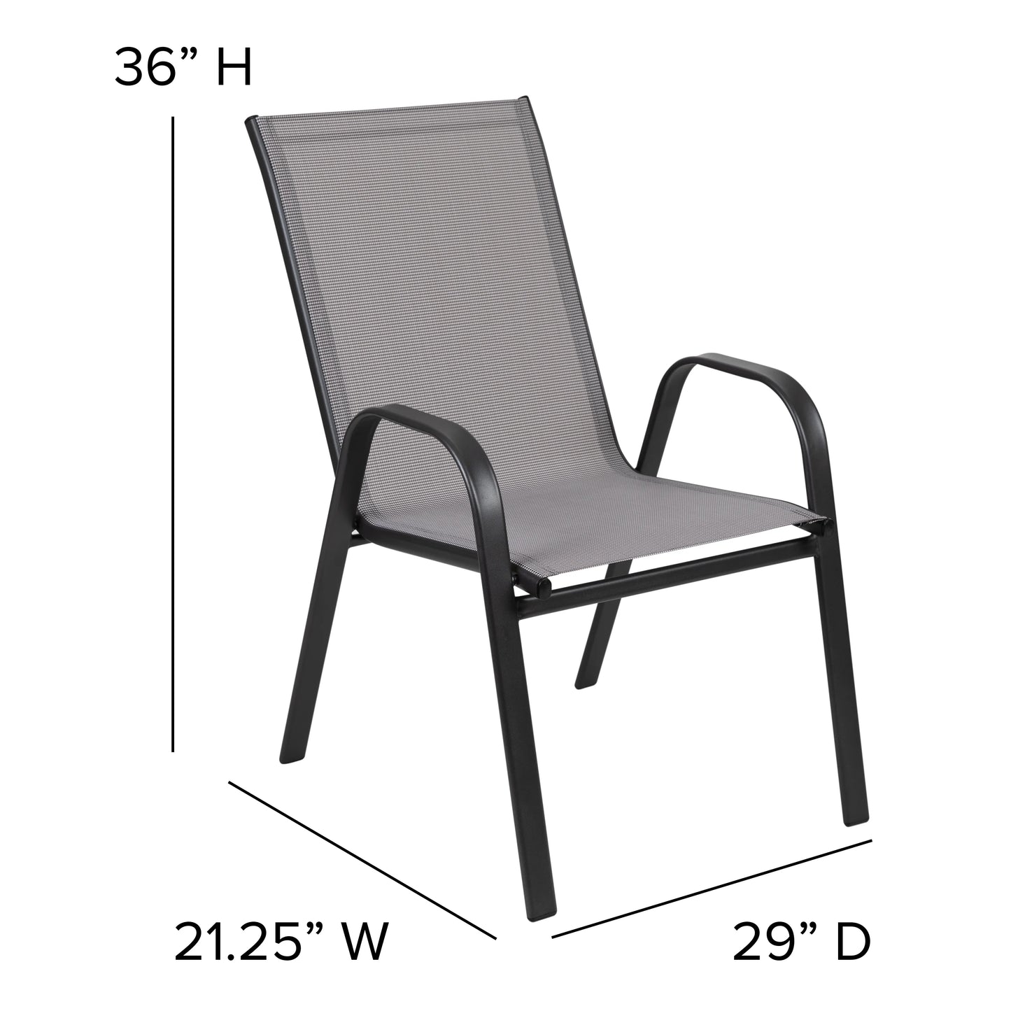 Emma + Oliver 4 Pack Gray Outdoor Stack Chair with Flex Comfort Material - Patio Stack Chair