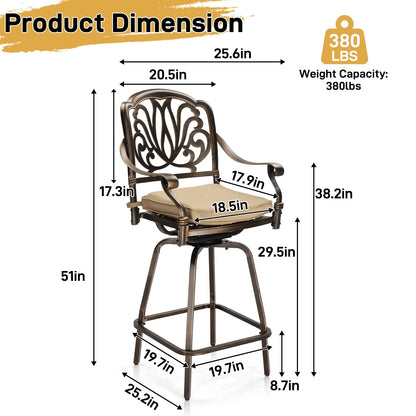 Ktaxon 2Pcs Outdoor Swivel Bar Stools, Weather Resistant Patio Bar Height Chairs, Cast Aluminum Bar Dining Seatings for Pool Deck Balcony (Elizabethan Back)