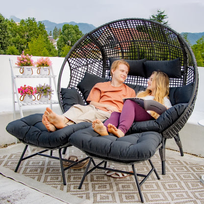 RADIATA 440 lbs Outdoor Egg Chair with Foot Rest & Ottoman, Wicker Patio Egg Chair for Indoor or Garden,Beige