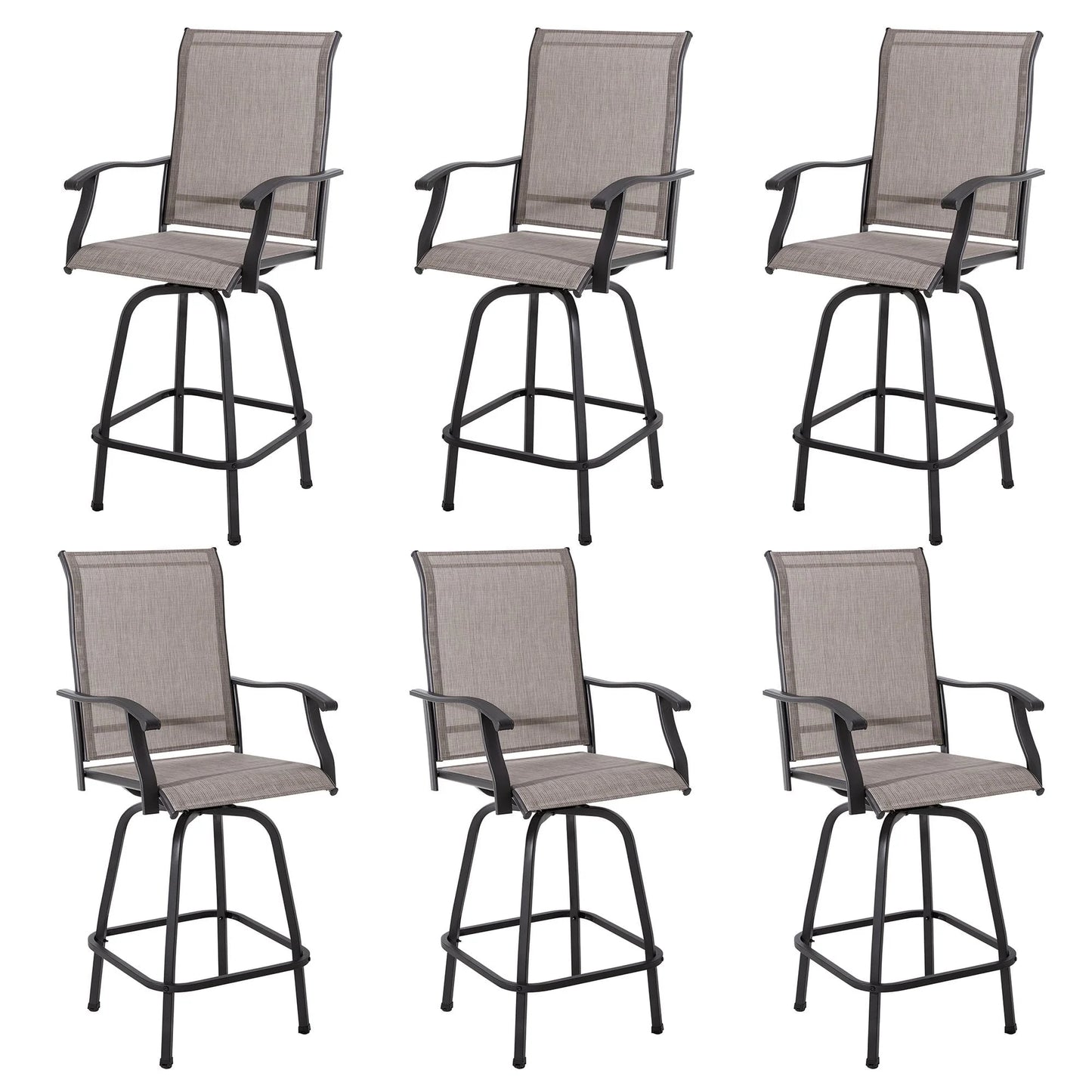 Sobaniilo Outdoor Patio Swivel Bar Stools, Set of 2 Metal Textile High Swivel Bar Chairs for Backyard, Lawn Garden, Balcony, Taupe