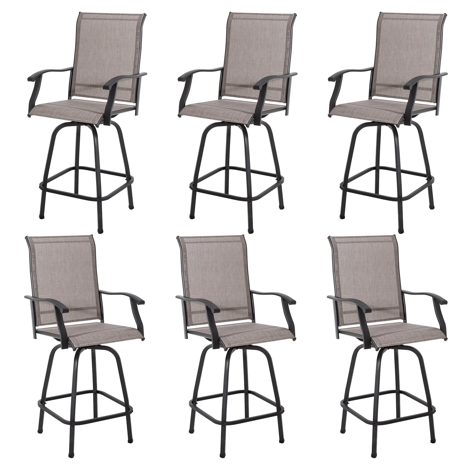 Sobaniilo Outdoor Patio Swivel Bar Stools, Set of 2 Metal Textile High Swivel Bar Chairs for Backyard, Lawn Garden, Balcony, Taupe